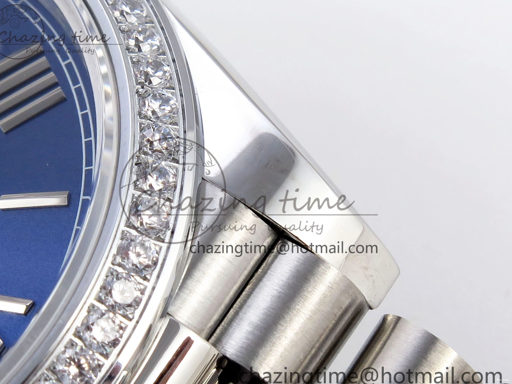 MiroTime 0523 QuickDry DayDate 40 SS GSF Gain Weight Blue Roman Dial Diamonds Bezel on President Bracelet A 1917